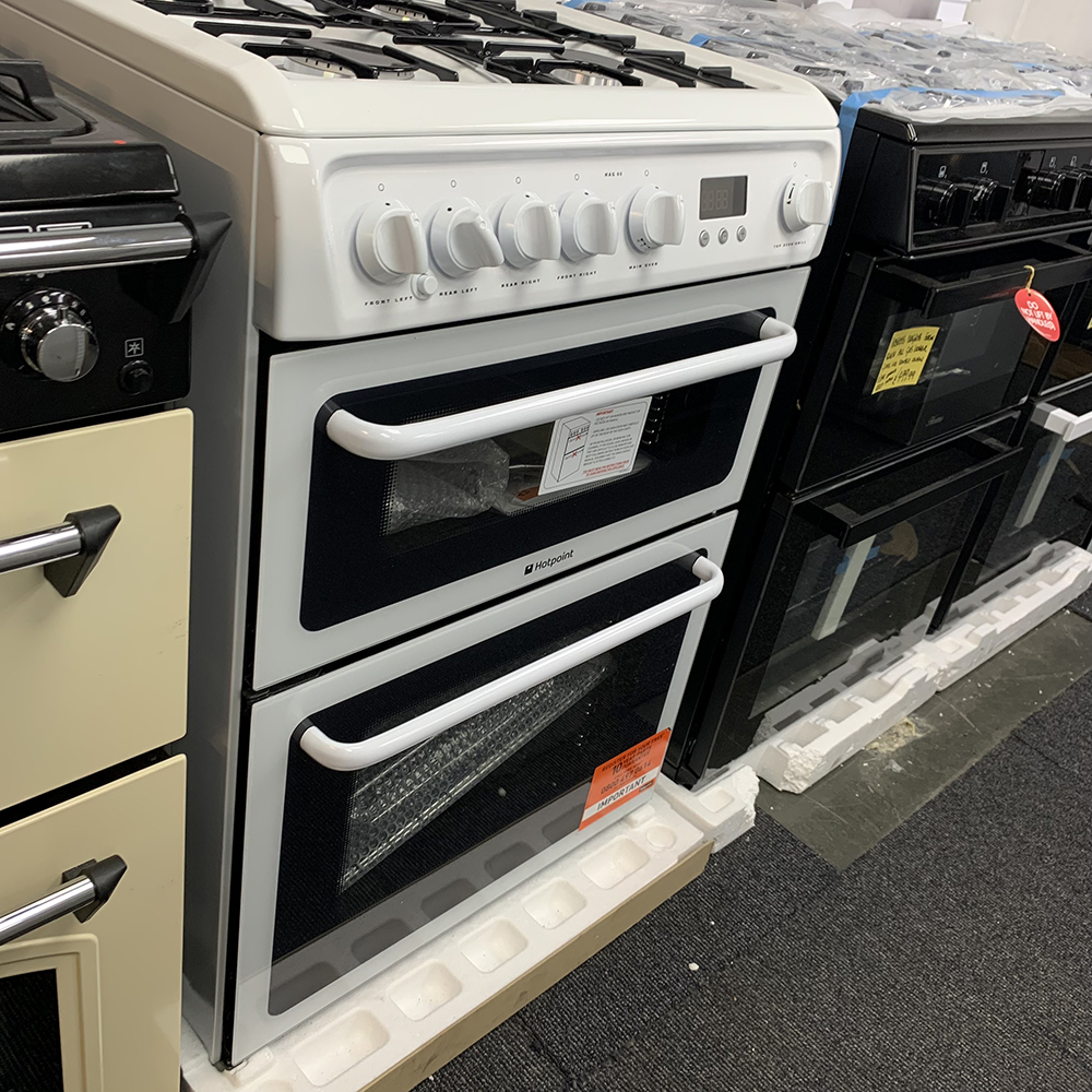 hotpoint hag60p gas cooker white