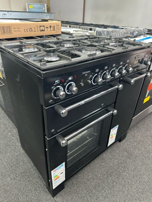 RANGEMASTER Kitchener KCH90DFFBL/C Dual Fuel Range Cooker - Black & Chrome - Image 2