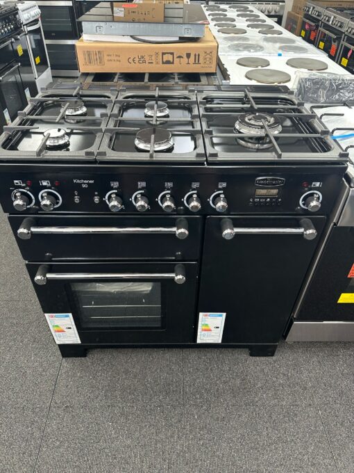 RANGEMASTER Kitchener KCH90DFFBL/C Dual Fuel Range Cooker - Black & Chrome