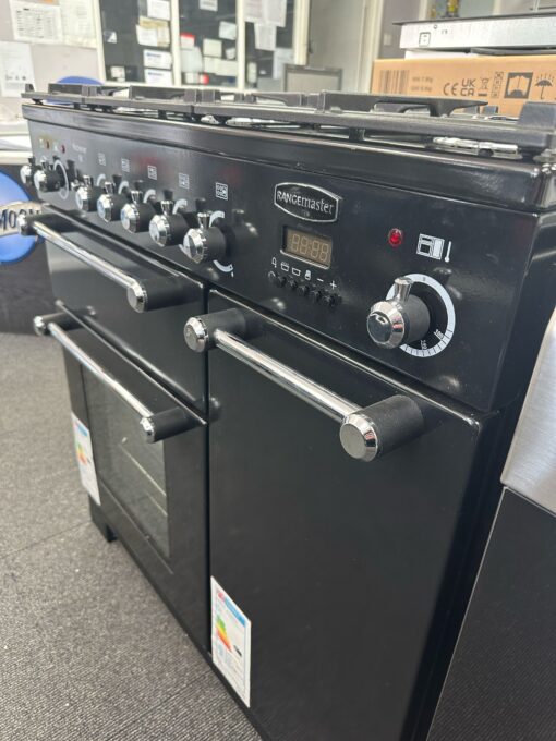 RANGEMASTER Kitchener KCH90DFFBL/C Dual Fuel Range Cooker - Black & Chrome - Image 3
